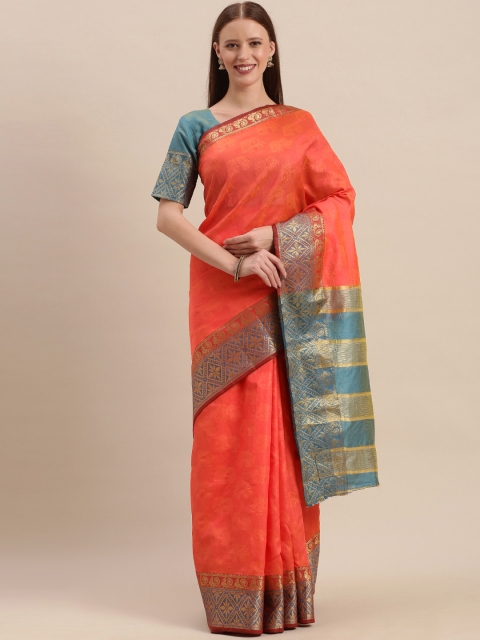 

Kvsfab Orange Woven Design Silk Cotton Saree