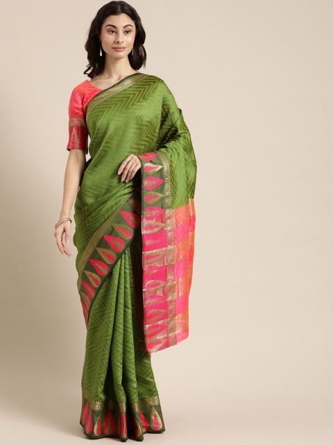 

Kvsfab Olive Green Woven Design Silk Cotton Saree