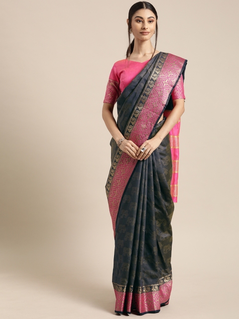 

Kvsfab Navy Blue & Pink Silk Cotton Woven Design Saree