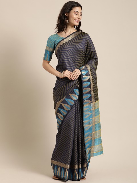 

Kvsfab Navy Blue Woven Design Silk Cotton Saree