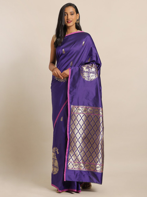 

LOOKNBOOK ART Purple & Silver-Toned Silk Blend Woven Design Banarasi Saree