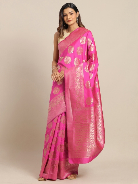 

LOOKNBOOK ART Pink & Gold-Coloured Silk Blend Woven Design Banarasi Saree