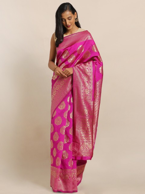 

LOOKNBOOK ART Pink & Gold-Toned Silk Blend Woven Design Banarasi Saree