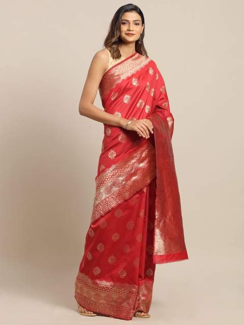 

LOOKNBOOK ART Red & Gold-Coloured Silk Blend Woven Design Banarasi Saree