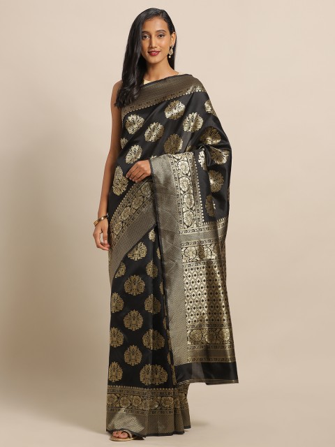 

LOOKNBOOK ART Black & Golden Silk Blend Woven Design Banarasi Saree