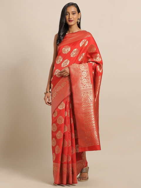 

LOOKNBOOK ART Red & Golden Silk Blend Woven Design Banarasi Saree