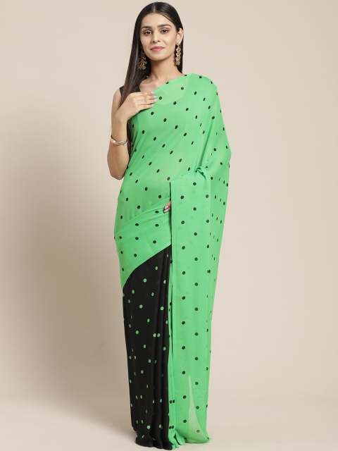 

SHAVYA Green & Black Polka Dots Printed Half & Half Saree