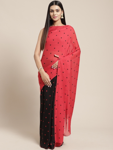 

SHAVYA Red & Black Polka Dots Printed Half & Half Saree