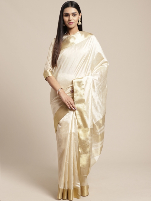 

SHAVYA Cream-Coloured & Golden Solid Saree