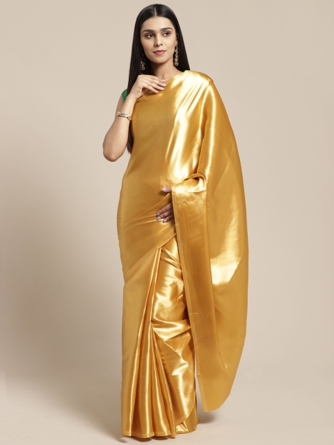 

SHAVYA Mustard Yellow Solid Satin Saree
