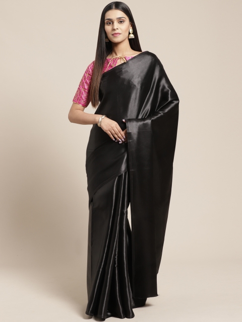 

SHAVYA Black Solid Satin Saree