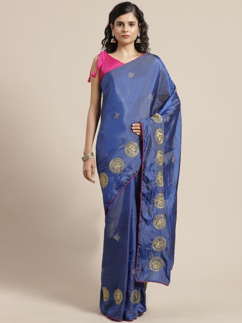 

SHAVYA Blue & Golden Embroidered Saree