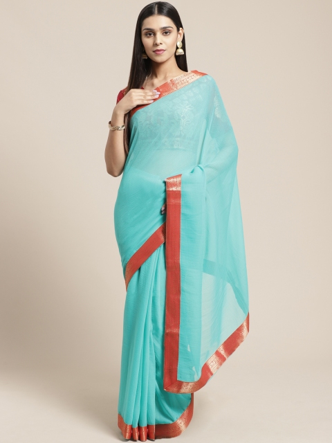 

SHAVYA Blue Solid Pure Georgette Saree