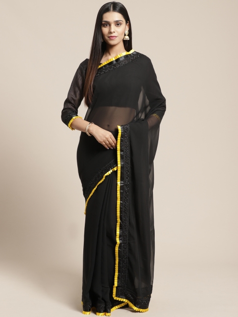 

SHAVYA Black Solid Pure Georgette Saree