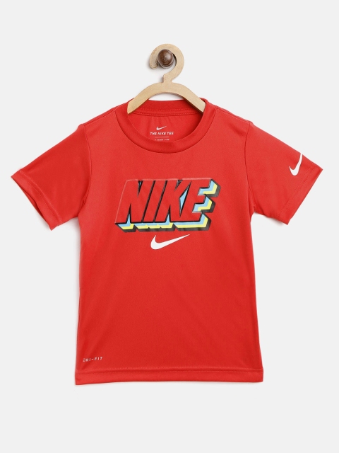 

Nike Boys Red Block Knockout Brand Logo Print Round Neck T-shirt