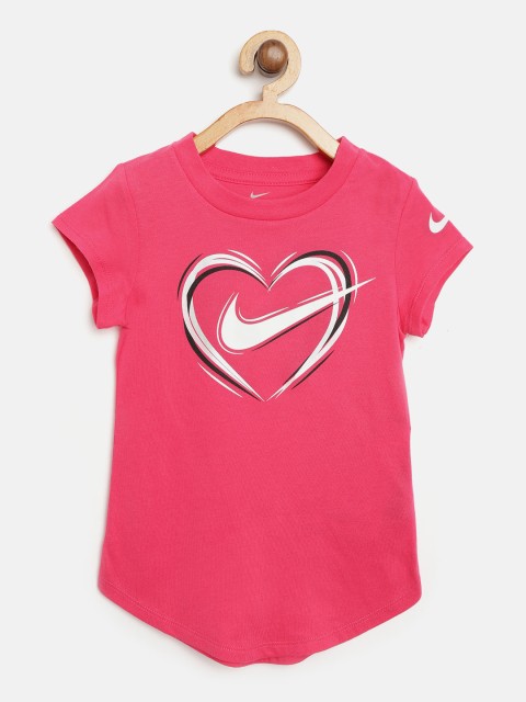 

Nike Girls Pink Stroke Heart Brand Logo Print Scoop Sports T-shirt