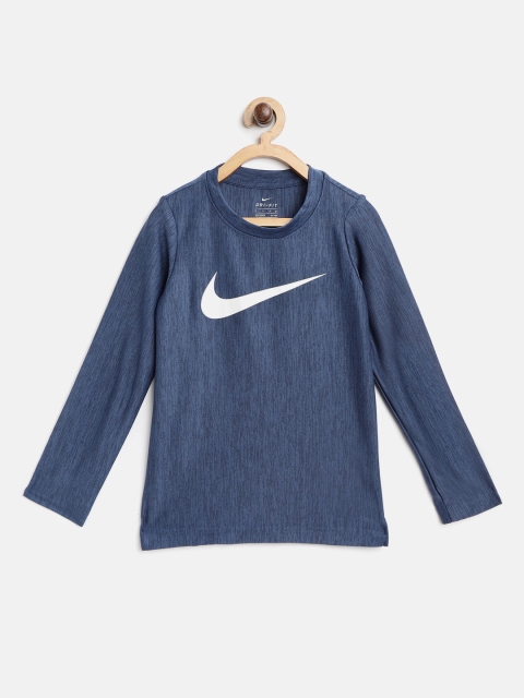 

Nike Boys Navy Blue Dry-FIT Swoosh Print Round Neck T-shirt