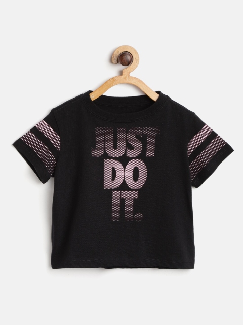 

Nike Girls Black & Pink Just Do it Logo Print Round Neck Crop T-shirt