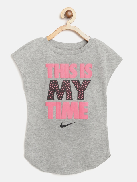 

Nike Girls Grey Melange This Is My Time Print Core Sports T-shirt
