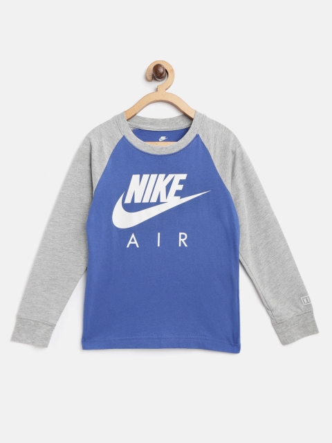 

Nike Boys Blue & Grey Melange Air Raglan Printed Round Neck T-shirt