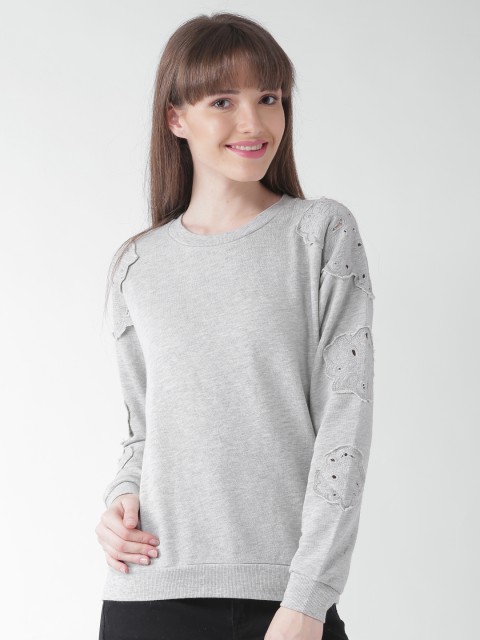 

FOREVER 21 Grey Melange Sweatshirt with Patch Work