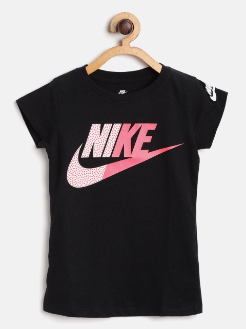 

Nike Girls Black & Pink Futura Split Core Printed Round Neck T-shirt