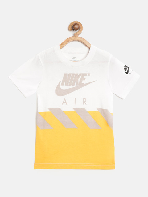 

Nike Boys White & Yellow Air Hazard Printed Round Neck T-shirt
