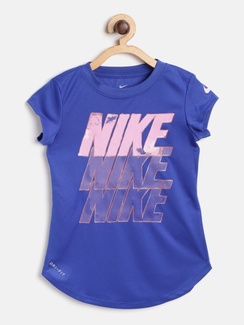 

Nike Girls Blue Futura Water Colour Printed Round Neck T-shirt