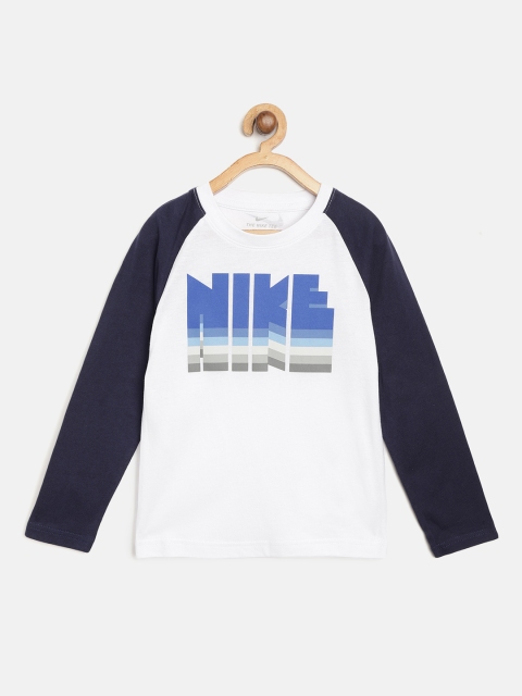 

Nike Boys White Navy Babytooth Reverb Dri-FIT Brand Logo Print Round Neck Sports Pure Cotton T-shirt