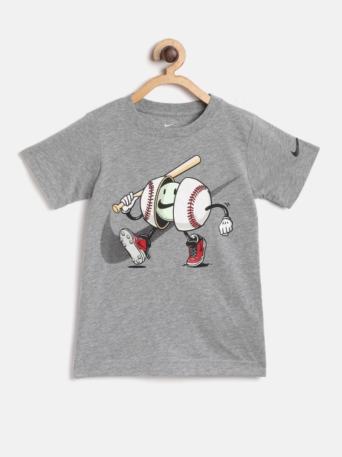 

Nike Boys Grey Melange Smile Baseball Character Print Round Neck T-shirt