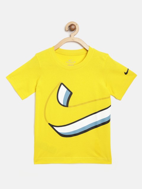 

Nike Boys Yellow & White Swoosh Knockout Brand Logo Print Round Neck Sports T-shirt