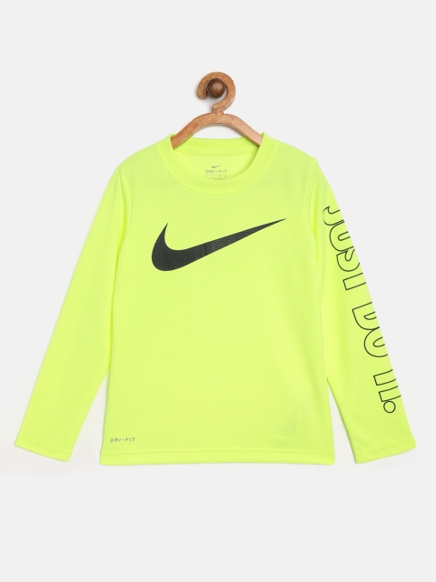 

Nike Boys Fluorescent Green Swoosh Just Do It Thermal Printed Round Neck T-shirt