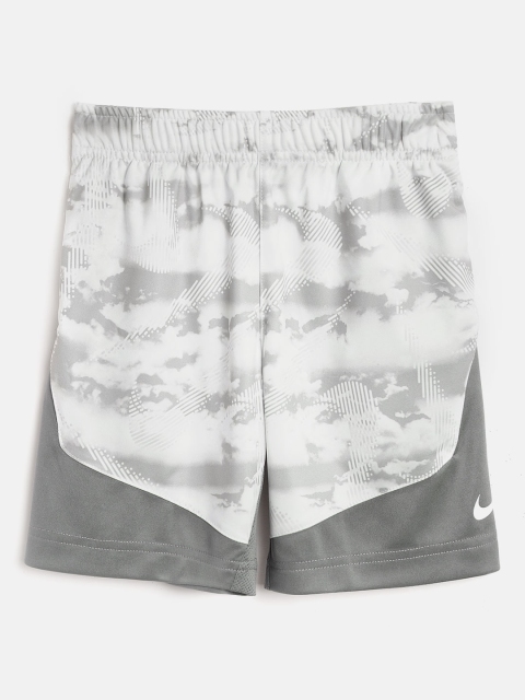 

Nike Boys Grey & White Dominate AOP Dri-FIT Printed Regular Fit Sports Shorts