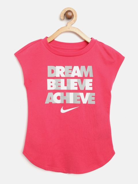 

Nike Girls Pink Dream Believe Achieve Print Sports T-shirt