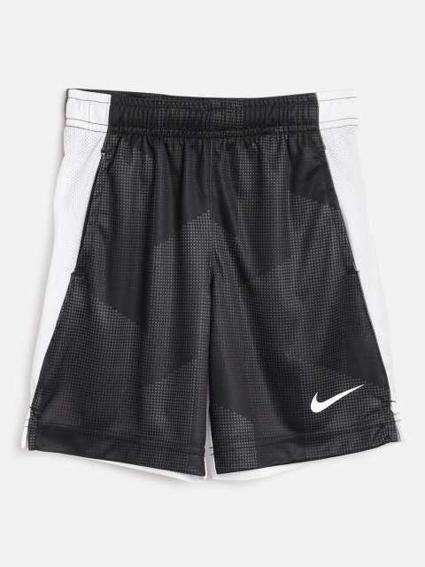 

Nike Boys Black & White DF GFX Legacy Dri-FIT Geometric Print Regular Fit Sports Shorts