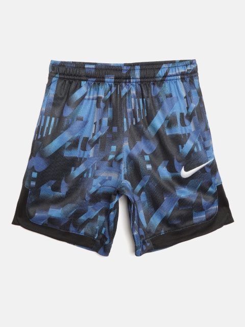 

Nike Boys Blue & Black Printed Regular Fit AOP Dry Legacy Sports Shorts