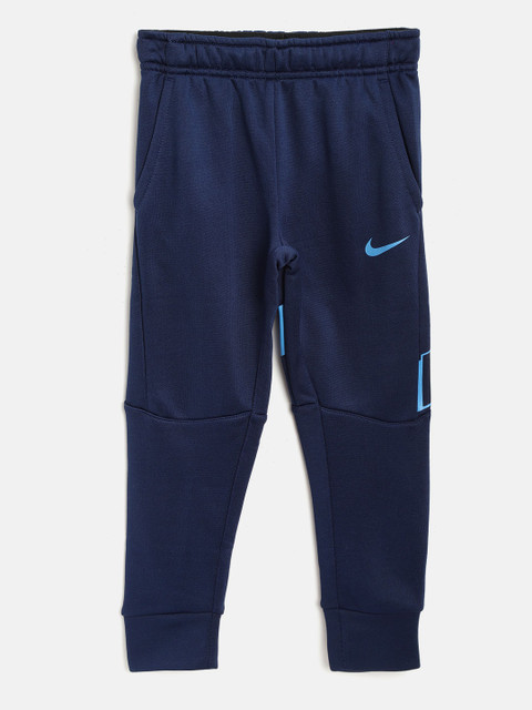 

Nike Boys Navy Dry-Fit GFX Printed Detail Slim Fit Joggers, Navy blue