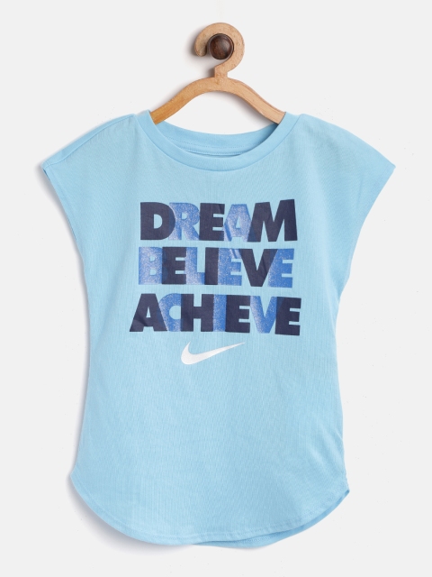

Nike Girls Blue Dream Believe Achieve Printed Shimmer T-shirt