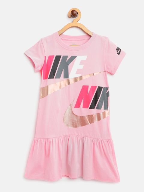 

Nike Girls Pink & Charcoal Grey NSW Brand Logo Print Drop-Waist Dress
