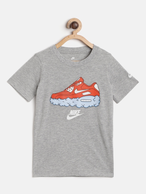 

Nike Boys Grey Melange & Orange Airmax Clouds Printed Round Neck T-shirt