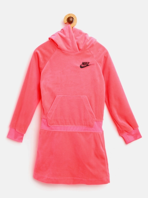 

Nike Girls Coral Pink Velour Solid Hooded Drop-Waist Dress
