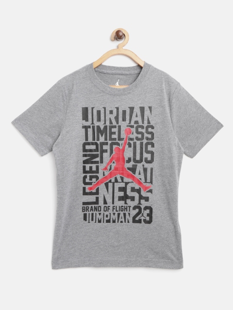 

Jordan Boys Grey Melange & Black Brand Logo Print Tried & True Basketball T-shirt