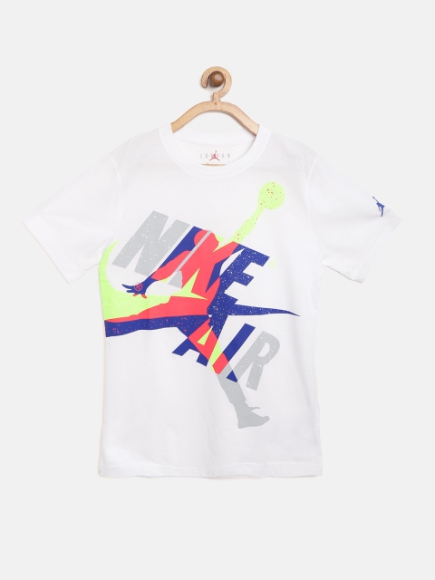 

Jordan Boys White Blue Graphic Brand Logo Print Jumpman OS Classic Basketball Pure Cotton T-shirt