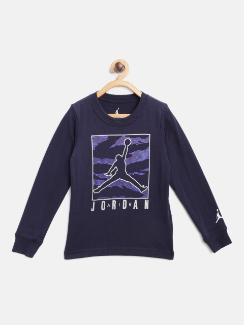 

Jordan Boys Navy Blue Brand Logo Print Boxed Camo Basketball T-shirt