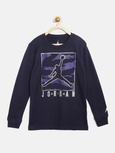 

Jordan Boys Navy Blue & Silver Boxed Camo Brand Logo Print Round Neck Basketball T-shirt
