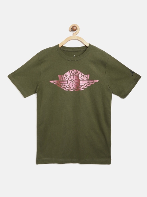 

Jordan Boys Olive Green Air Jordan Wings Logo Print Round Neck T-shirt