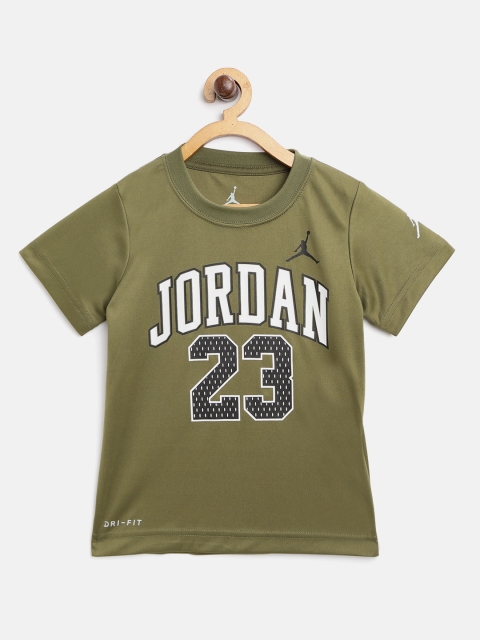 

Jordan Boys Olive Green Varsity Brand Logo Print Basketball T-shirt