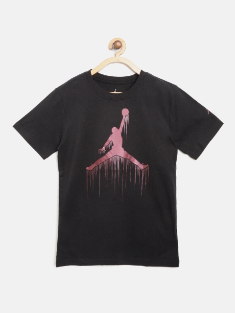 

Jordan Boys Black & Pink Brand Logo Print Round Neck Basketball T-shirt
