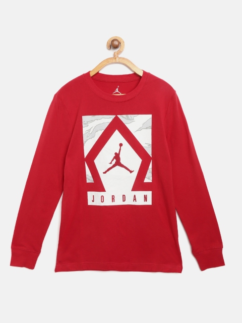 

Jordan Boys Red & White Diamond Jumpman 2 Brand Logo Print Round Neck Basketball T-shirt