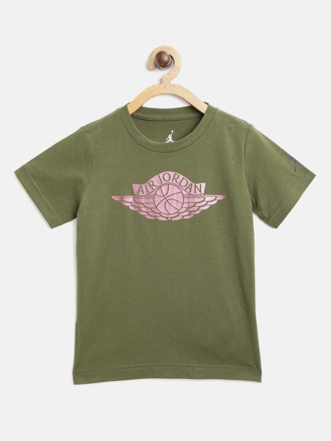 

Jordan Boys Olive Green Brand Logo Print Basketball T-shirt